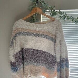 VENUS Fuzzy Striped Sweater in Cream and Pastels